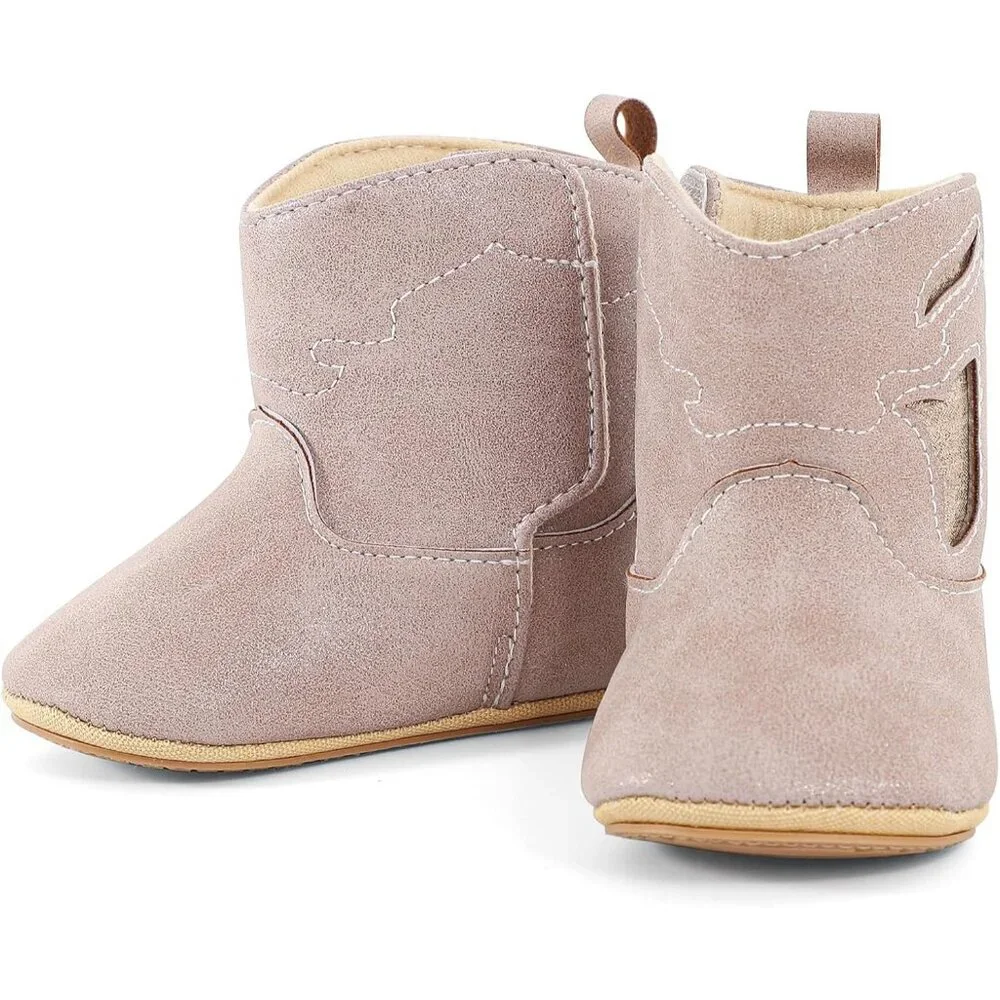 Infant Toddler Glitter Pink Faux Leather Western Rubber Sole Tassel Booties